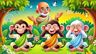 Gandhiji Ke Teen Bandar - Gandhi Jayanti Song | Hindi Rhymes for Children | Story4kids #hindirhymes