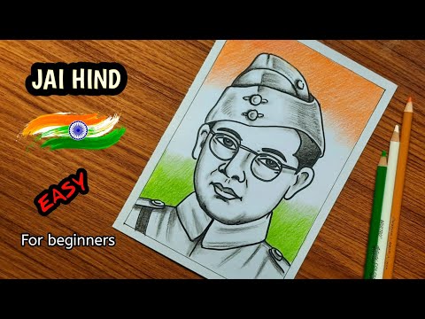 Freedom fighter Subhas Chandra Bose drawing | Netaji Subhas Chandra drawing easy step by step