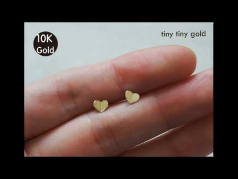 tinytinygold l 10K Solid Gold Heart Stud Earrings