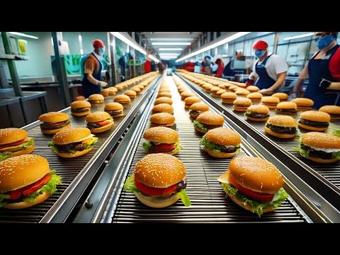 The Giant Hamburger Production Line That Will Leave You Speechless | Modern Hamburgers Factory