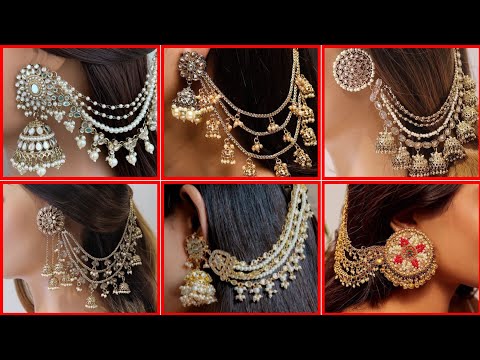 Jhumkas / Trendy kundan and pearl Jhumkas with connected ear chain / Indian Jumkas,,2025