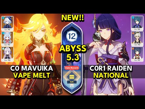 NEW Spiral Abyss 5.3 Floor 12 (9 Stars) C0 MAVUIKA & C0R1 RAIDEN - Genshin Impact 5.3