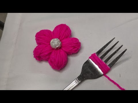 Hand embroidery super easy woolen flower making with fork / beautiful flowers design