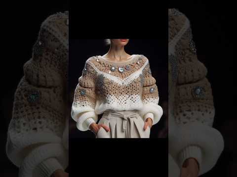 Beige crochet sweater and lace #crochetting #crochet #crochetsweater