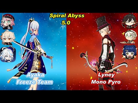 (5.0) C0 Ayaka Freeze Team  & C0 Lyney Mono Pyro Spiral Abyss Floor 12 Full Star _F2P