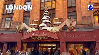 London Christmas Walk 🇬🇧  Knightsbridge, HARRODS to London Oratory | Central London Walking Tour HDR