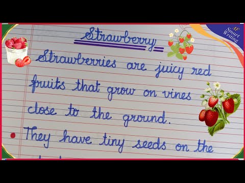 5 Lines Essay on Strawberry | Four Ruled Cursive Writing Essay | Simple Cursive Handwriting✨🍓