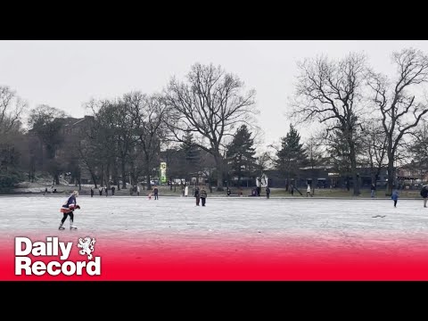 Ice skaters on Queens Park pond as Glasgow continues to battle with freezing temperatures