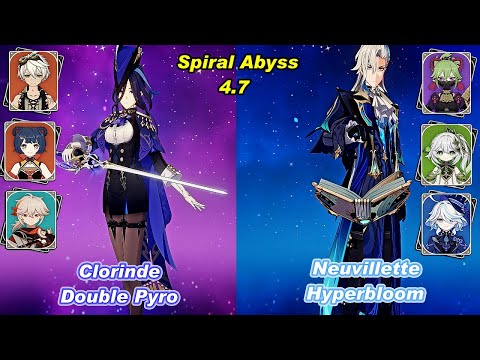 (4.7) C0 Clorinde Double Pyro & C0 Neuvillette Hyperbloom Spiral Abyss Floor 12 Full Star _ F2P