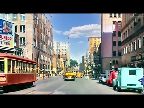 A Day in Montreal 1940s in color [60fps,Remastered] w/sound design added