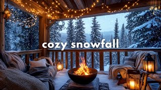 Christmas Porch Ambience ❄️ Relaxing Snowfall and Fire Sounds for a Cozy Winter