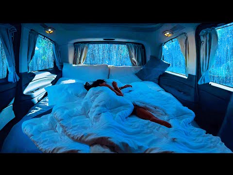 Cure Insomnia in 3 Minutes & Deep Sleep with Sounds Rain and Thunder on Window Cozy Car at Night