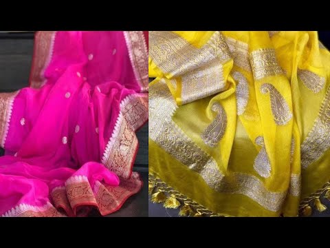 Pure khaddi chiffon Banarsi handloom Saree New Colure