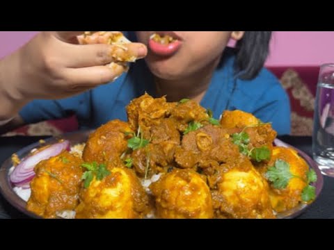 Mutton Curry Egg Curry Rice Eating Show