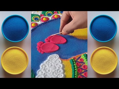 Best rangoli hacks l Janmashtami rangoli designs with colours l रंगोली डिज़ाइन l 2 rangolis