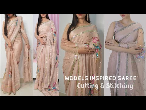 Models inspired saree designing/ ready to wear saree cutting & stitching/hand embroidery/Viral dress