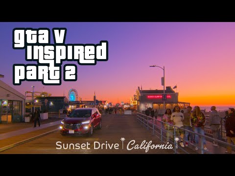 GTA5 Inspired Real Driving Part 2 - From Malibu to Santa Monica Pier at Sunset