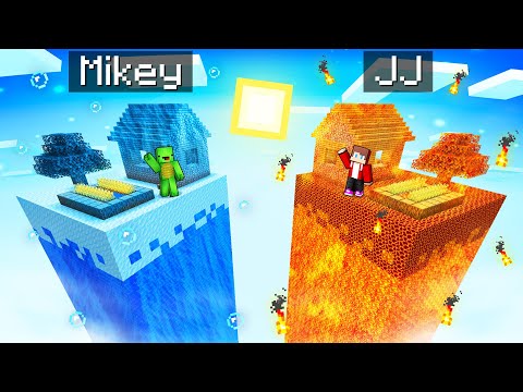 Mikey WATER Chunk vs JJ LAVA Chunk Survival Battle in Minecraft (Maizen)