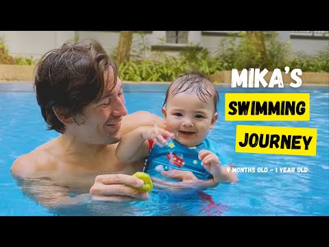 9 months old baby Mika learns to Swim (Episode 1) Swimming program for babies 👶🏻🐳