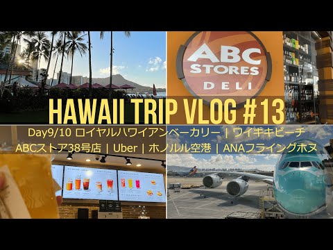 【ハワイ旅行Vlog #13 最終回】朝散歩 | ロイヤルハワイアンベーカリー | ワイキキビーチ | ABCストア38号店 | Uber | ホノルル空港 | ANAフライングホヌ Day9/10