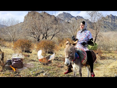 Village Life Iran In Winter: Amazing Donkey Riding By Village Girl