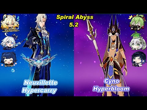 (5.2) C0 Neuvillette Hypercarry & C0 Cyno Hyperbloom Spiral Abyss Floor 12 Full Star _F2P