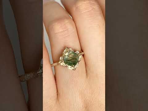 Cushion Cut Moss Agate Engagement Ring, do you like this shape?☺#willworkjewelry #finejewelry #ring