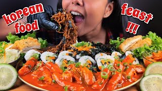 EATING BLACK BEAN NOODLES, SPICY RICE CAKES, KIMBAP, CRISPY KATSU & KIMCHI | KOREAN FOOD MUKBANG