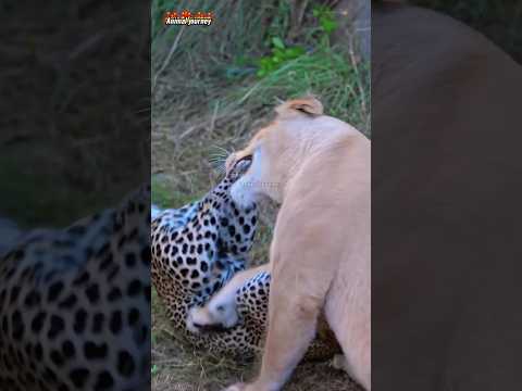 Leopard VS Lioness: A Mother’s BRAVE Sacrifice to Save Her Cubs! 😱 #wildlife #animals #shorts