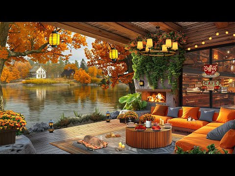 Golden Leaves, Gentle Jazz Music 🍁 Your Perfect Autumn Hideaway with a Crackling Fire