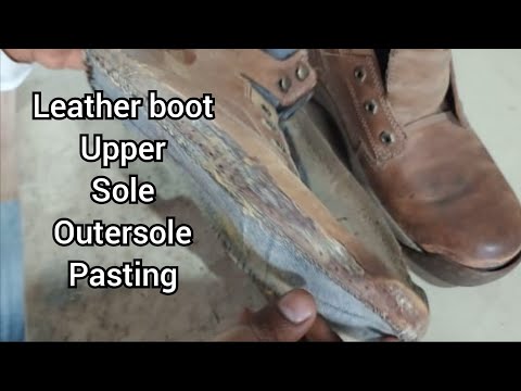 Caterpillar leather boot restoration, upper mid sole and outer sole pasting.