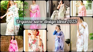 Stylish Floral Organza 🥰 Saree Blouse Styles 2024 | Floral Saree | Latest Saree Collection #new