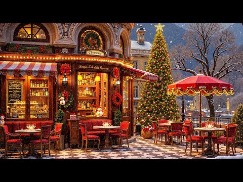 Smooth Jazz Music & Snowfall at Cozy Christmas Coffee Shop 🎄 Christmas Jazz Instrumental Music 2025