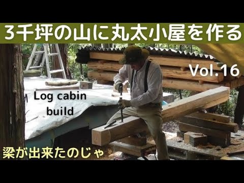 ３千坪の山に丸太小屋を作る vol.16 梁が全部できた / 薪割り