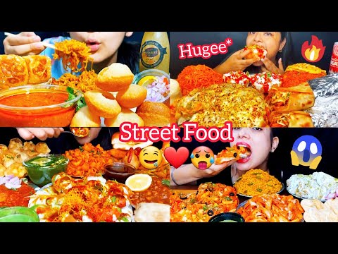 Asmr Eating Street Food 🌶️🔥 Panipuri Dahipuri Cheese Pizza Maggi Chicken Roll & Momo| Viral Foods