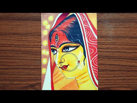 Maa durga colour with brush pen , colour pencil, marker pen | Maa durga easy painting