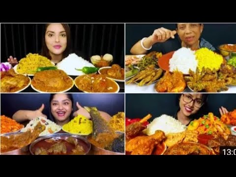 @eating spicy🔥 mutton chicken curry🥵different fried rice 🍚##ytvideo##ytmukbang video 🔥🔥