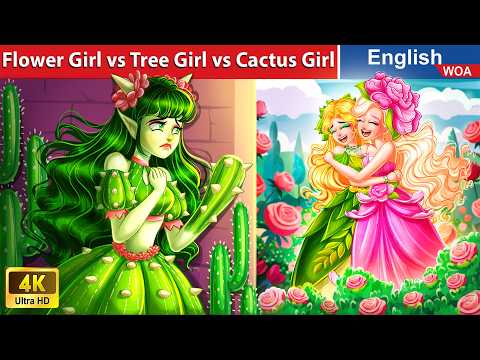 Triplets Princess: Flower Girl vs Tree Girl vs Cactus Girl 🌵🌷🌛 Fairy Tales @WOAFairyTalesEnglish