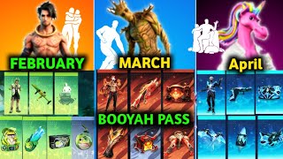 FEBRUARY, MARCH & APRIL BOOYAH PASS FULL VIDEO 😍 | FREE FIRE INDIA |