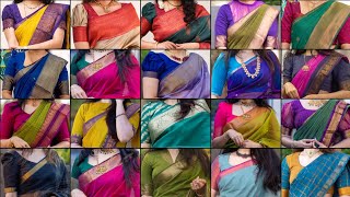 😍👌Beautiful Silk Cotton Sarees With Contrast Blouse Designs |Silk Saree Blouse Design Ideas 2024❤️|