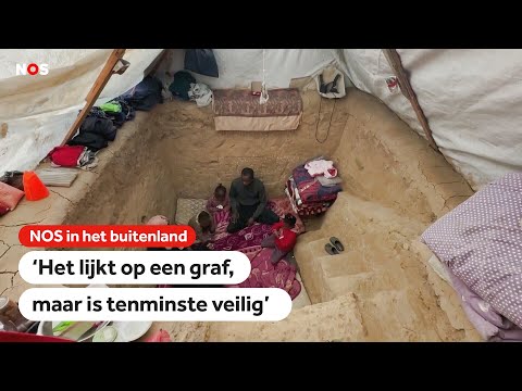 Gezin schuilt in kuil onder tent tegen Israëlische aanvallen