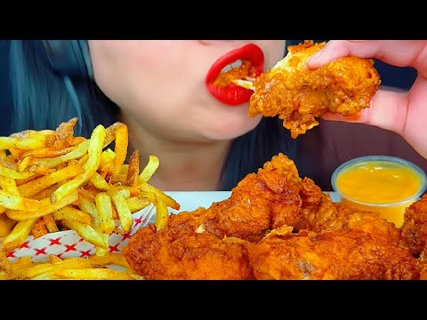 ASMR Crispy Fries and Chicken Tender Eating Vlog, Mukbang 바삭한 감자튀김과 치킨 텐더 먹기 @ASMRPhan