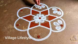 Easy Rangoli design Simple design Flower Padi Kollam