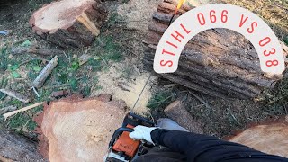 Stihl MS660 Magnum vs 038 Magnum:  Test run on some pine #amateurhour