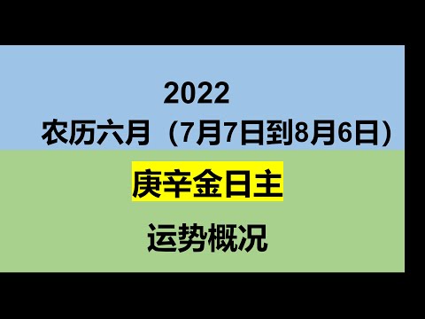 2022年农历6月（7/7-8/6）庚辛金日主运势