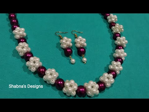 Beaded Beads Chain | Pearl Necklace | മുത്തുമാല | How To Make | Jewellery Making | Shabna's Designs