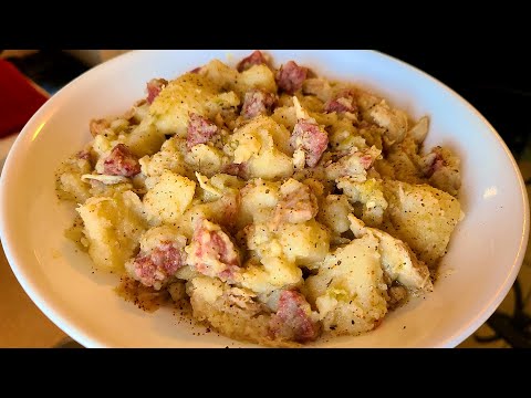 Smothered Potatoes with Chicken and Smoked Sausage.