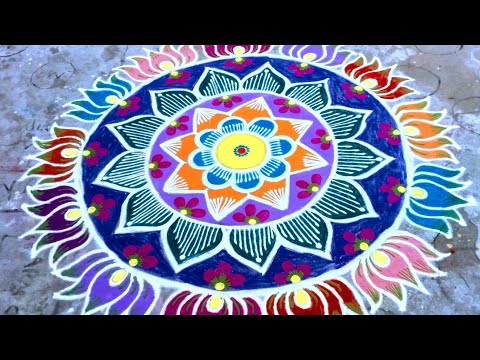 beautiful big Lotus flower kolam by laks Rangoli designs