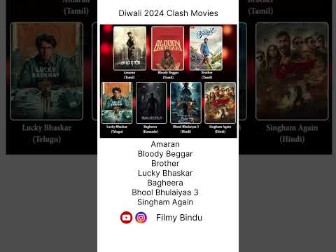 Diwali 2024 Clash Movies South & Bollywood #singhamagain #bhoolbhulaiyaa3 #amaran #luckybhaskar