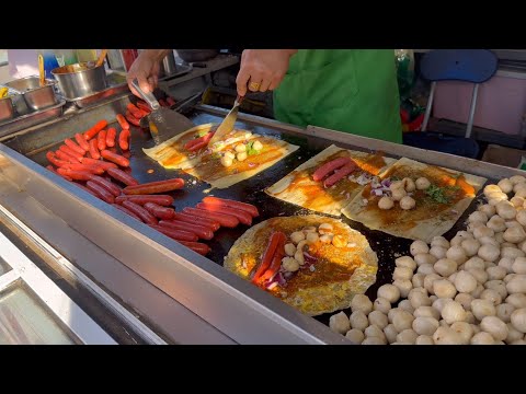 Chinese street food , tortilla , sandwich (Shou Zhua Bing) 쇼좌빙 , 카오렁면 , 手抓饼 , 烤冷面 , 길거리 음식